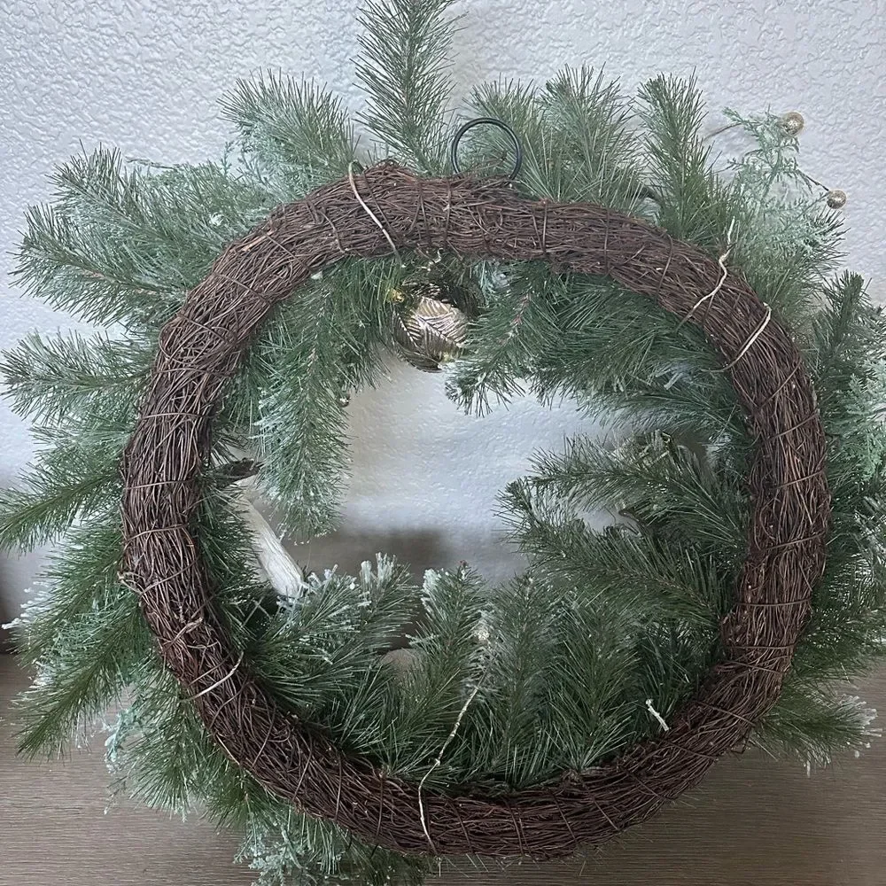Velvet Sequin Mushroom & Glitter Berry Flocked Christmas Holiday Wreath